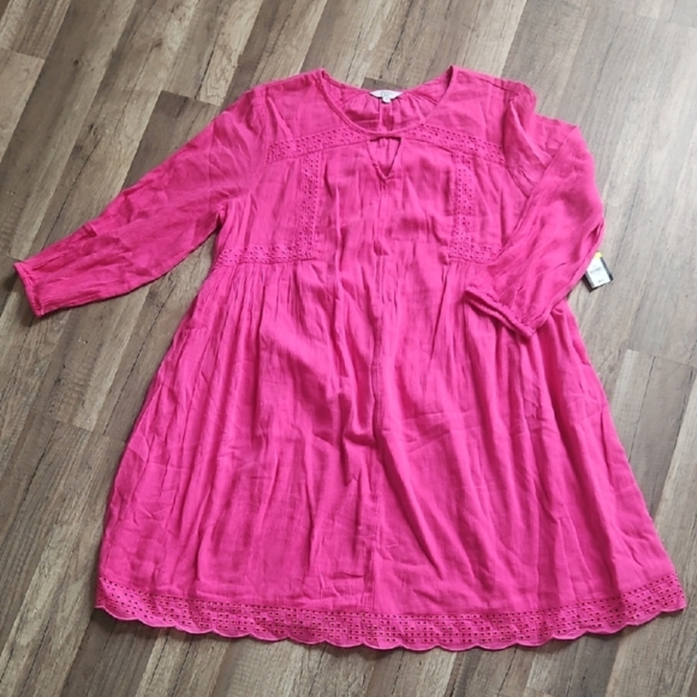 Crown & Ivy Pink Babydoll Linen Summer Dress